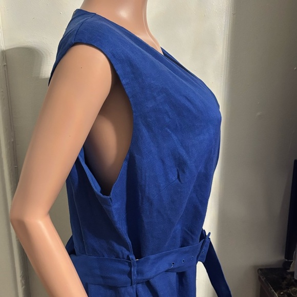 NWT MNG Women’s Linen Elegant Blue Jumpsuit with Belt - Picture 7 of 16